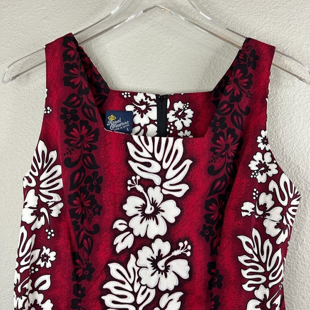 Vintage Royal Creations Red Hibiscus Flower 100% Cotton Sleeveless Dress Size L - Picture 4 of 5
